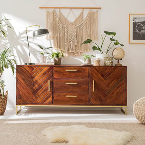 Premium solid acacia wood handcrafted Honey Finish Sideboard