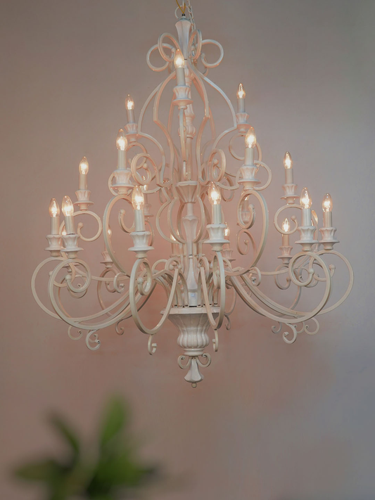 Transitional White 21-Lights Triple-Tiered Luxurious Steel Candelabra Chandelier