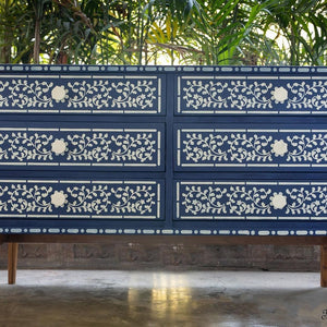 hand painted chest of drawers inspired from bone inlay