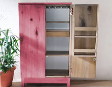 Load image into Gallery viewer, Beetroot Pink Solid Wood Tall Bar Cabinet with opened door
