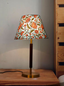 Contemporary Indian Flower Table Lamp - Matt Brass and Wooden Finish
