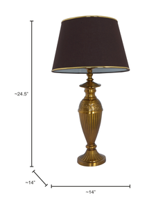 Gold Vintage Aluminium Single Table Lamp Light With 14 Inch Brown Gold Rim Tapered Fabric Shade dimensions