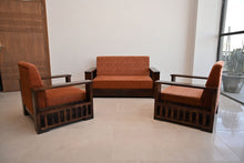 Load image into Gallery viewer, Dhana back covered sofa set with handcrafted solid wood