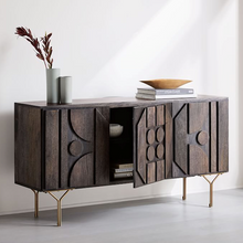 Load image into Gallery viewer, Sideboard made in solid mango wood with 3 doors with metal legs, 2 internal shelves and 3 doors