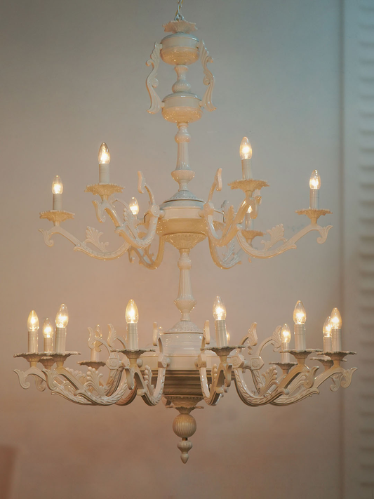 Transitional Milky white 12+6 Lights 2-Tier Cast Aluminium Candelabra Chandelier Ceiling Light