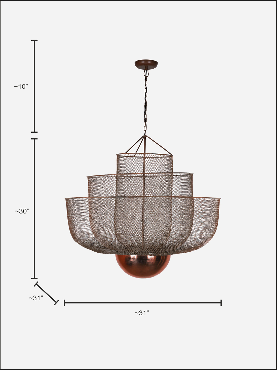 Modern Copper Finish Steel Wire Mesh 32 Inch Ceiling Hanging Light dimensions