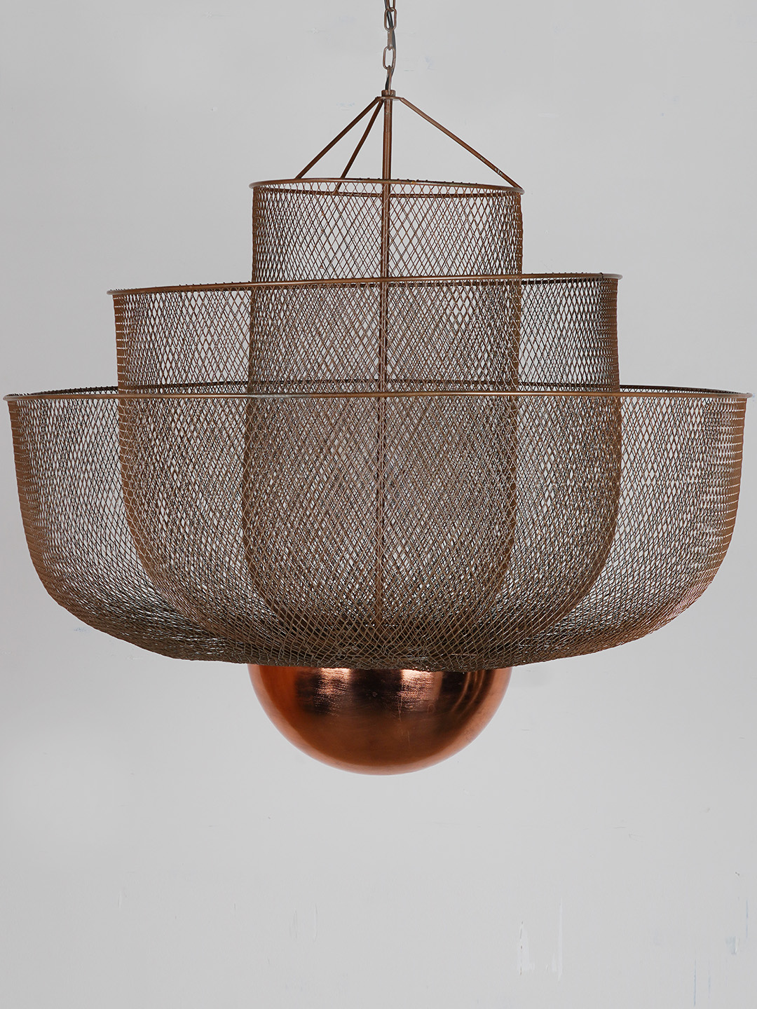 Modern Copper Finish Steel Wire Mesh 32 Inch Ceiling Hanging Light front view