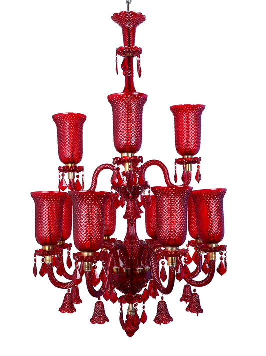 Classic 12 Light Red Molded Glass Chandelier