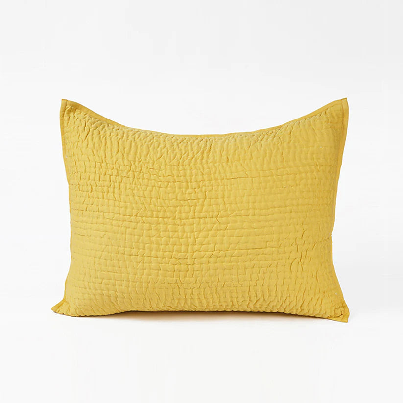 Mustard Yellow 300TC cotton satin quilted pillow covers, Kantha stripe