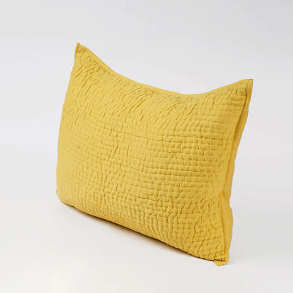 Mustard Yellow 300TC cotton satin quilted pillow covers, Kantha stripe quilting pattern, Sizes available