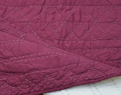 Burgundy quilt, aztec pattern, navajo style, maroon cotton kantha hand quilted bedspread