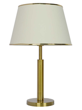 Load image into Gallery viewer, Transitional Brushed Brass Finished Metal Table Lamp with off-White Fabric Shade