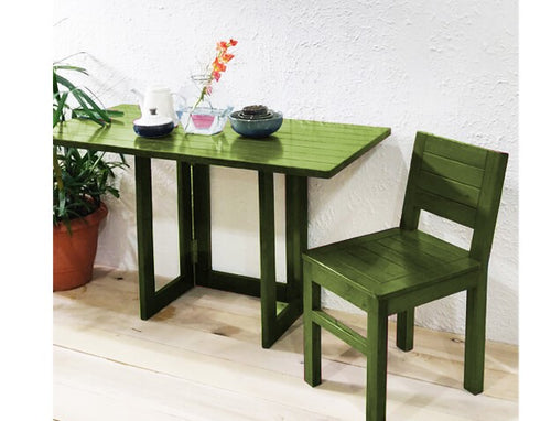 Olive Green Wall Mounted Solid Wood 2 Seater Folding Dining Set