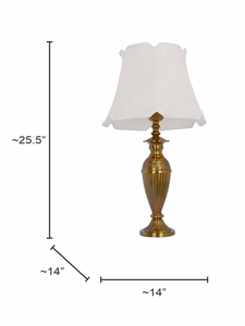 Gold Vintage Aluminium Single Table Lamp Light With 14 Inch Off White Scalloped Borders Fabric Shade