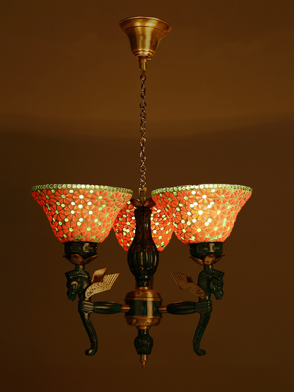 Pegasus Seahorse 3 Light Chandelier - Red