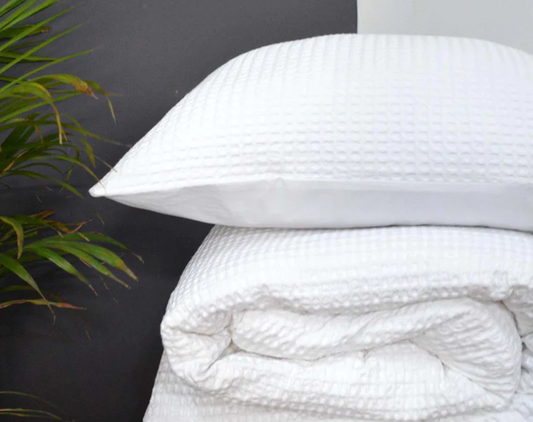 Waffle Duvet cover set, Duvet with 2 pillow covers pure cotton, white colour, sizes available