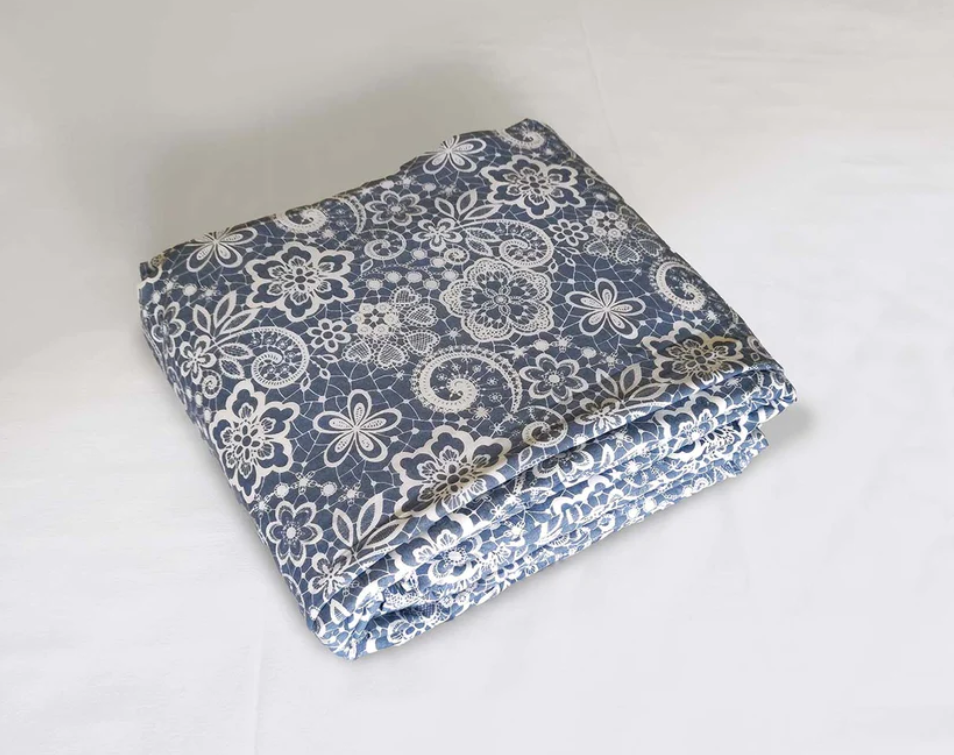 LACE print - Blue colour soft Cotton blanket, three layer dohar