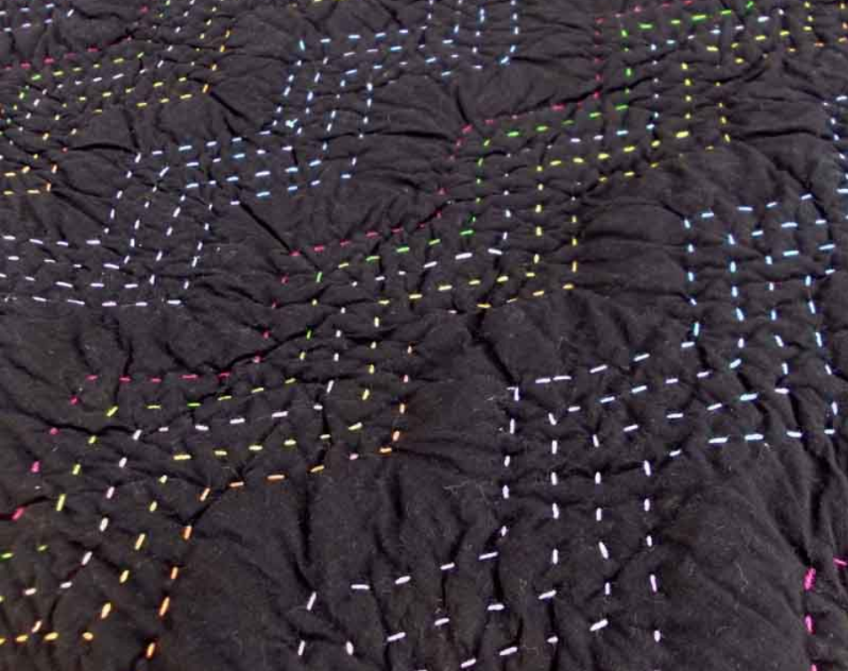 Black Kantha quilt - chevron pattern quilting