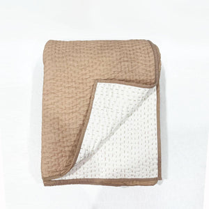 FAWN / BEIGE colour cotton handmade kantha Quilt with coordinated pillow cases, Sizes available