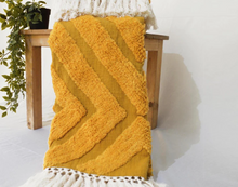 Load image into Gallery viewer, MUSTARD YELLOW Cotton tufted Throw blanket, diamond pattern tufting, couch throw, picnic blanket, 100% cotton, 44X55 inches