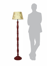 Load image into Gallery viewer, French Farmhouse-Style Distressed Red Wooden Rustic Floor Lamp with 14 Inch Gold leaf pattern Tapered Fabric Shade