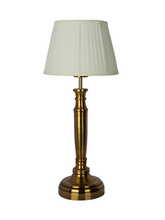 Load image into Gallery viewer, Transitional Hand-Carved Gold 23 Inch Steel Table Lamp With 10 Inch Golden Tapered Pleated Fabric Lampshade