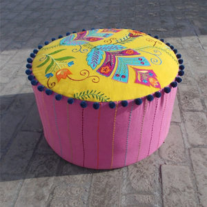 Embroidered Yellow Pouf