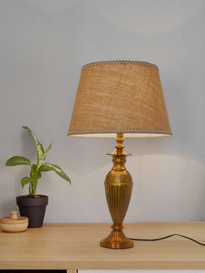 Gold Vintage Aluminium Single Table Lamp Light With 14 Inch Tapered Jute Shade