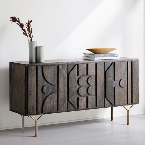 Sideboard made in solid mango wood with 3 doors with metal legs