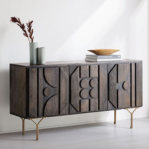 Sideboard made in solid mango wood with 3 doors with metal legs