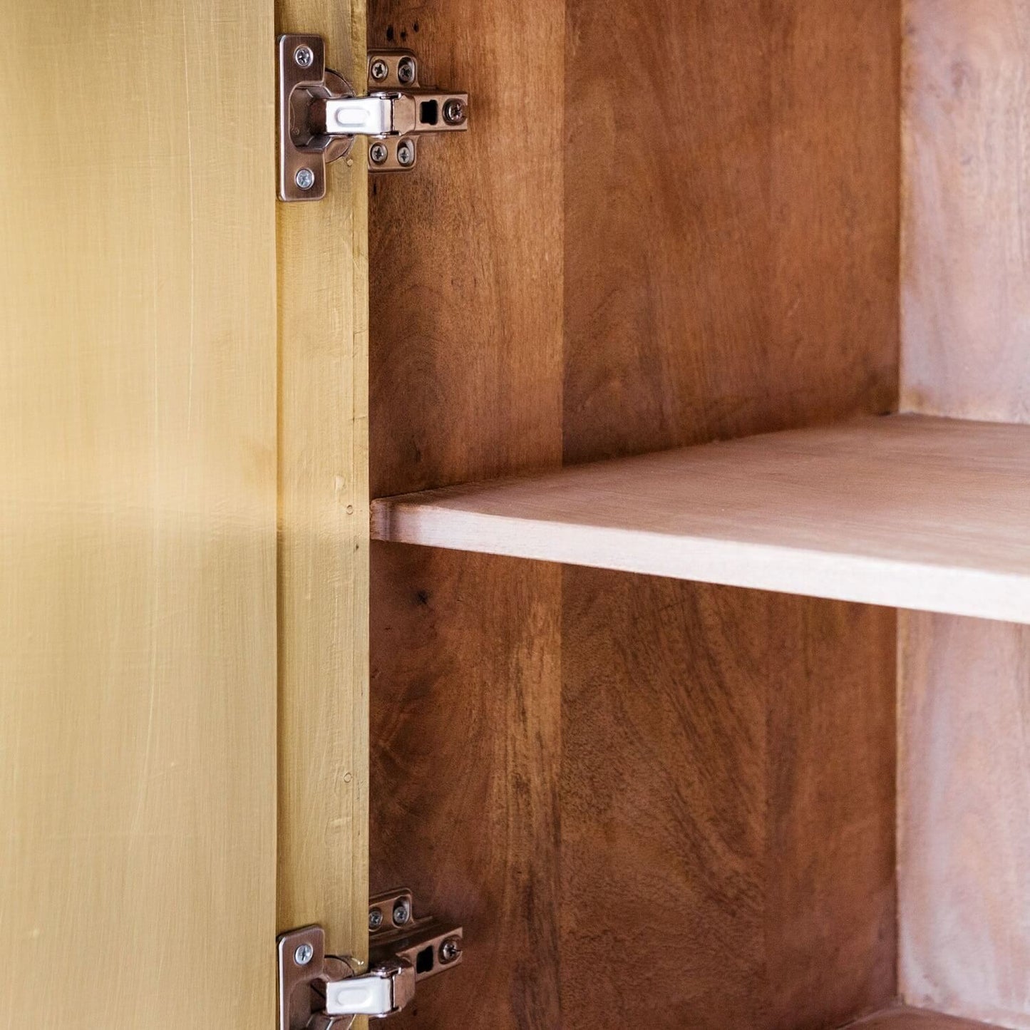 Handcrafted solid wood Geometric Sideboard internal hinges