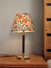 Load image into Gallery viewer, Contemporary Indian Flower Table Lamp - Matt Brass and Wooden Finish