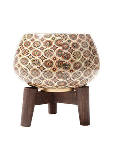 Earthy Jaipur Print Table Planter with Wooden Tripod Stand close up in white background