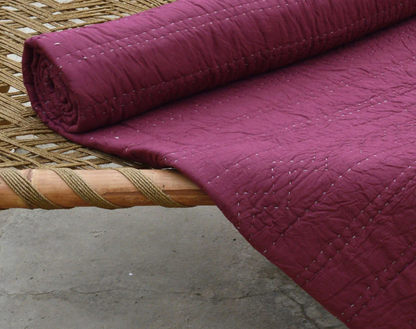 Burgundy quilt, aztec pattern, navajo style, maroon cotton kantha hand quilted bedspread