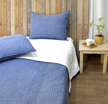 Load image into Gallery viewer, Denim blue stonewashed cotton kantha quilt set, Sizes available