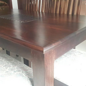 6 seater Dinning Table with knock down legs, 4 chairs and one bench: Sheesham Wood
