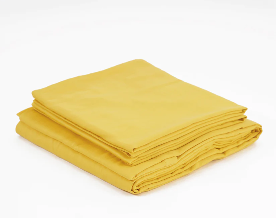 YELLOW 300TC flat sheet set, premium pure cotton satin, Sizes available