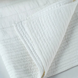SHWET - White Luxury Cotton Satin Quilted Bedspread with Thick and Thin Stripe pattern, Sizes available