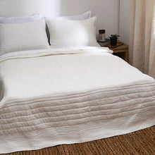 Load image into Gallery viewer, SHWET - White Luxury Cotton Satin Quilted Bedspread with Thick and Thin Stripe pattern, Sizes available