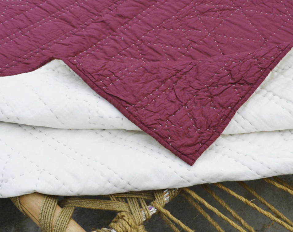 Burgundy quilt, aztec pattern, navajo style, maroon cotton kantha hand quilted bedspread