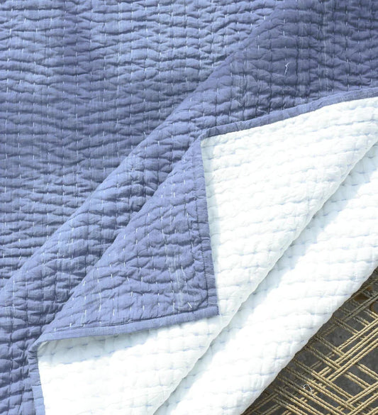 Denim Blue stonewashed cotton kantha quilt