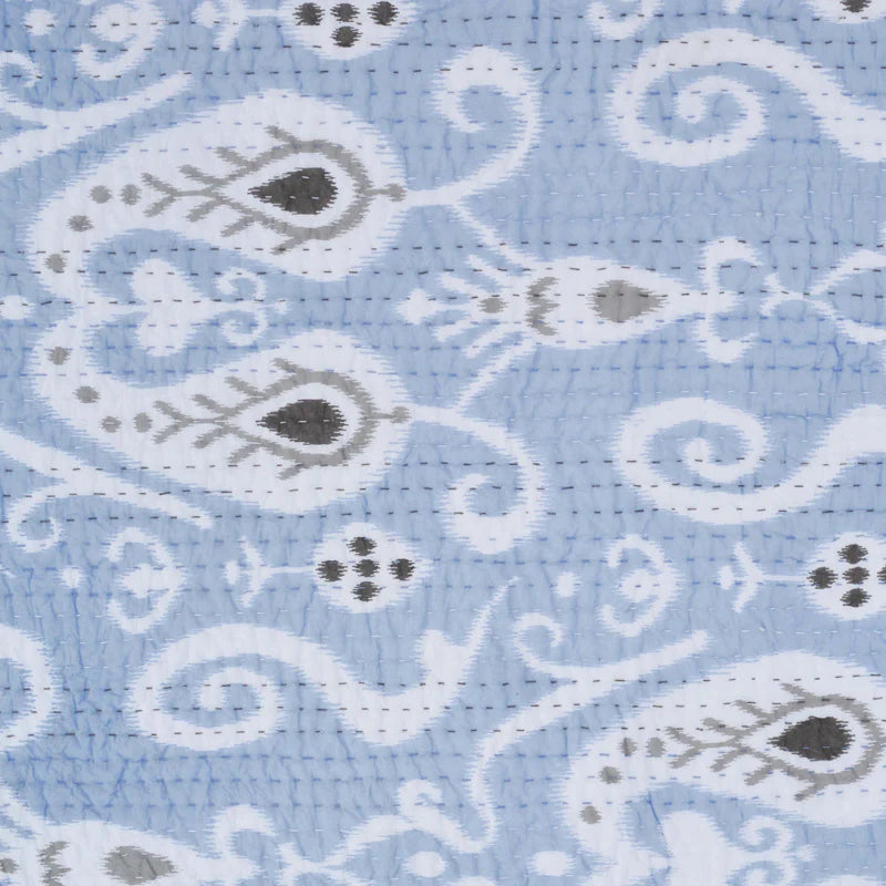 Quilted bedspread, ikat print Blue colour cotton quilt, sizes available