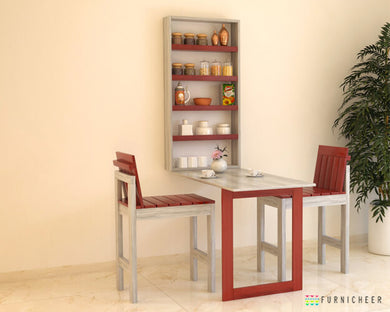 Red and Grey Solid Wood 2 Seater Wall Mounted Folding Dining Set