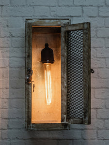 Rustic Wood Lantern Lattice Wall Light with opened shutter