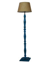 Load image into Gallery viewer, French Farmhouse-Style Distressed Blue Wooden Rustic Floor Lamp with 14 Inch Tapered Jute Shade