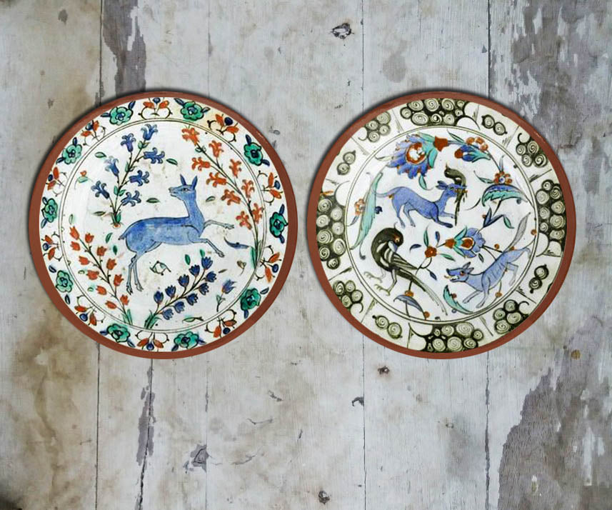 Hand painted set of 2 Turkish Forest' wall plates.
