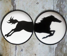Load image into Gallery viewer, Hand painted Set of 2 Black Split Horse Wall Plates
