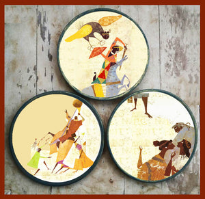 Hand painted set of 3 'Myths' Wall Plates