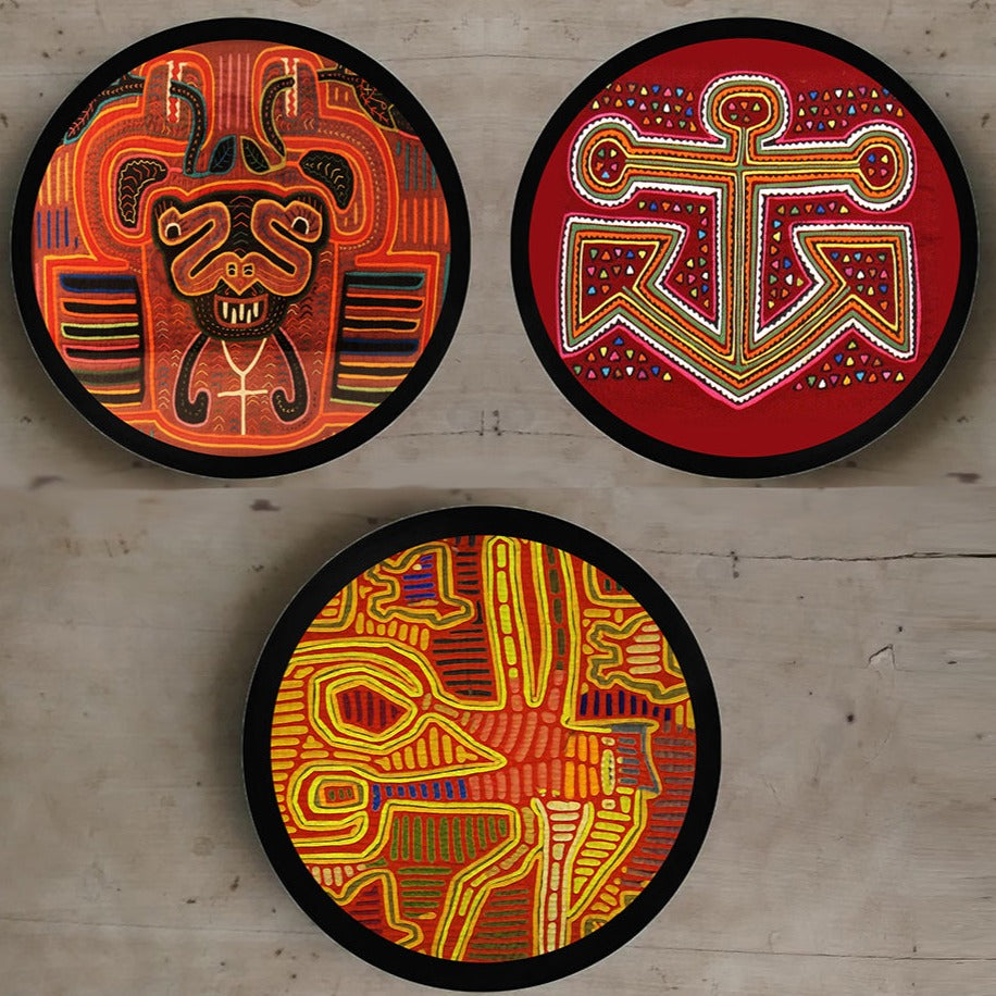 hand painted set of 3 Panama wall plates