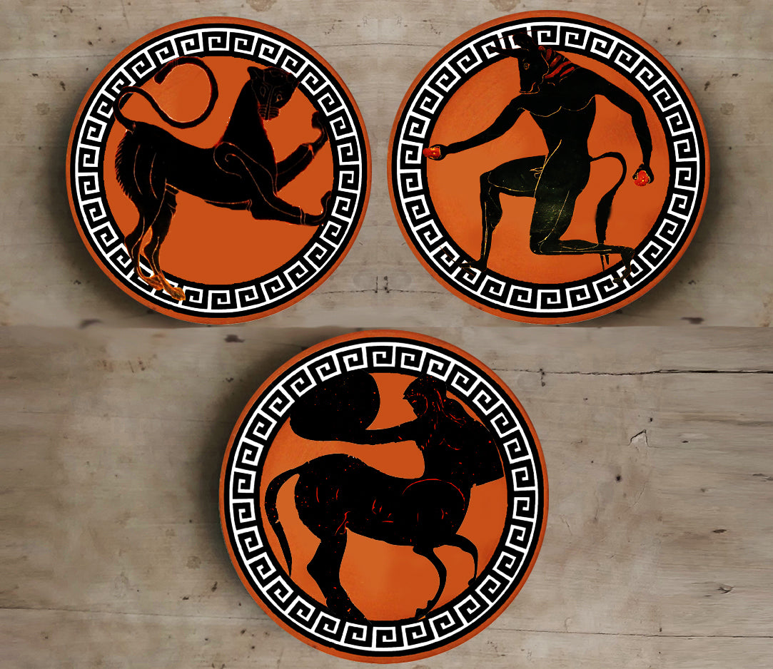 Hand painted set of 3 Greek Wall Plates